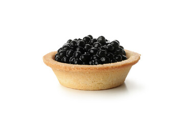 Tartlet with black caviar isolated on white background