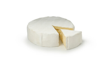 Delicious camembert cheese isolated on white background