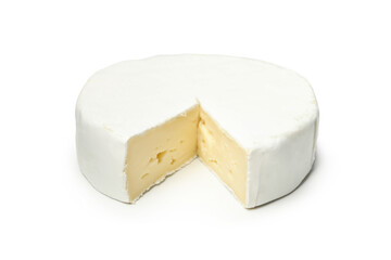 Delicious camembert cheese isolated on white background