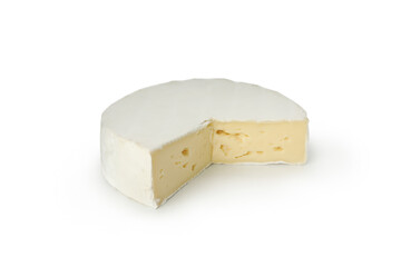 Delicious camembert cheese isolated on white background