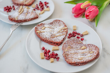 Home made heart shaped pancakes 