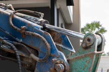 Close up hydraulic arm of Loader