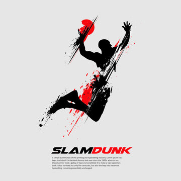 A basketball player doing slamdunk in simple shape. Sport illustration for logo or any graphic resources. 