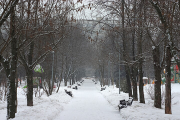 walking area in a residential area on a winter morning