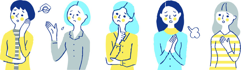 困っている女性５人　セット