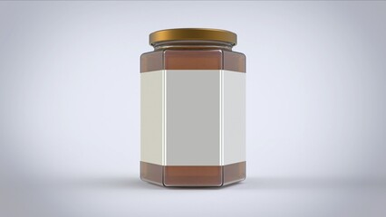 1000 ml honney jar with white rectangle paper label in front plate on white solid background mockup  ready for branding 3d rendering image