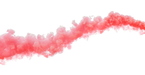 Trail of red smoke on white background