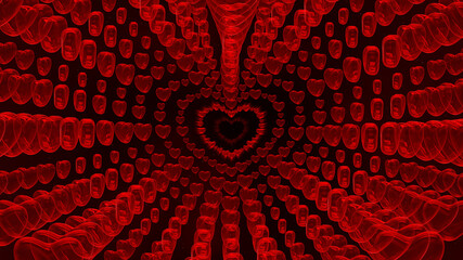 Romantic 3d card with red hearts tunnel