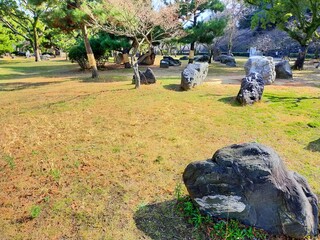 庭石のある日本庭園の風景