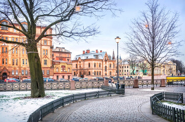 View of the Schreter mansion and other houses on the Moika embankment in St. Petersburg