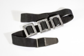 2 x 3 lb lead diving belt with weights on a white background as an object.