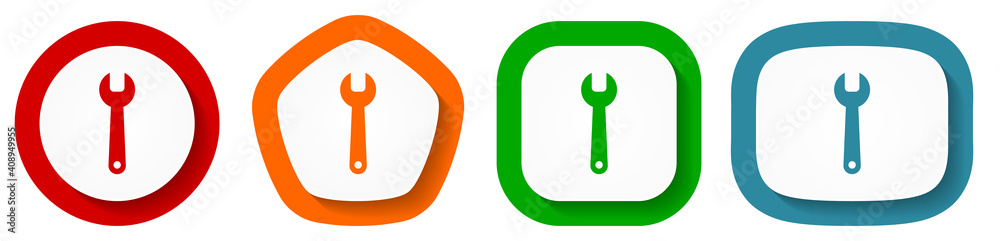 Poster Tool vector icon set, flat design wrench buttons on white background for webdesign and mobile phone applications