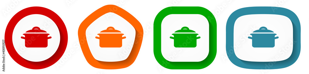 Fototapete Cook vector icon set, flat design pot buttons on white background for webdesign and mobile phone applications