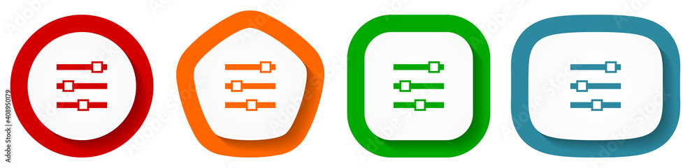 Leinwandbilder Slider vector icon set, flat design control buttons on white background for webdesign and mobile phone applications