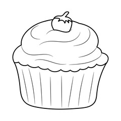 Simple Cupcake outline vector illustration, linear style pictogram, isolated on white background