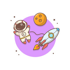 Cute Astronaut Floating With Rocket On Space Cartoon Vector Icon Illustration. Science Technology Icon Concept Isolated Premium Vector. Flat Cartoon Style