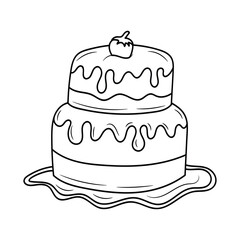 Birthday Cake Line art black and white vector illustration, linear style pictogram, isolated on white background