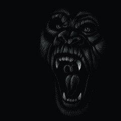 The Vector logo a monkey or gorilla named King Kong for tattoo or T-shirt design or outwear.  Cute print style a monkey or gorilla named King Kong background. This drawing would be nice to make. © Pavlo