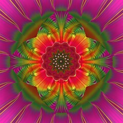 A colorful fractal background with an organic floral structure.