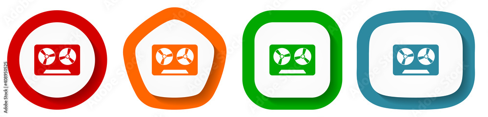 Leinwandbilder Music recorder, audio equipmen vector icon set, flat design buttons on white background for webdesign and mobile phone applications