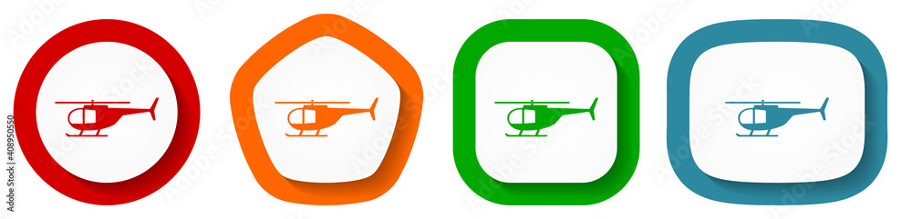 Poster Helicopter, transport concep vector icon set, flat design buttons on white background for webdesign and mobile phone applications