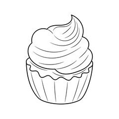 Simple Cupcake outline vector illustration, linear style pictogram, isolated on white background