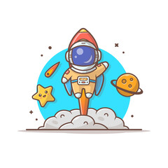 Obraz na płótnie Canvas Cute Astronaut Launch On Rocket Cartoon Vector Icon Illustration. Science Technology Icon Concept Isolated Premium Vector. Flat Cartoon Style