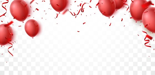 celebration banner with red balloon and confetti © radenmas