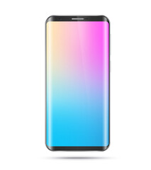 Black smartphone with blank colorful blurred screen. Realistic vector high detailed cellphone, smart phone isolated on white background