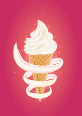 Creamy ice cream on a bright background