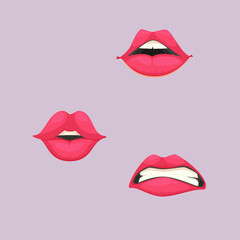 cute funny cartoon illustration of mouth stickers emotions on background