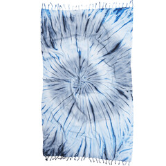 Tie dye Turkish towel shibori pattern on fouta fabric. Watercolor painted beach towel isolated on white background.