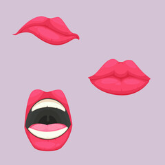 cute funny cartoon illustration of mouth stickers emotions on background