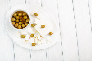 Diced feta with green olives