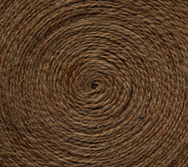  Circle made of jute rope as background. Closeup.  Vintage, retro, home decor, country concept.