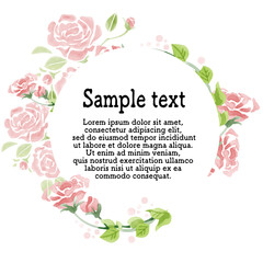 水彩のバラのサークルフレーム