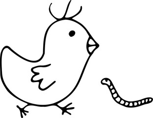 doodle illustration of a bird with the worm