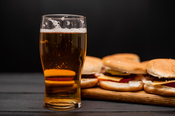 glass of beer and hamburger