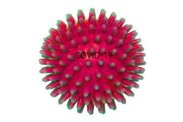 Coronavirus outbreak. Close-up of a red abstract model of a novel strain of the corona virus COVID-19 isolated on a white background. Global pandemic concept. Macro.
