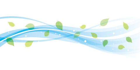 流れる水と緑の葉