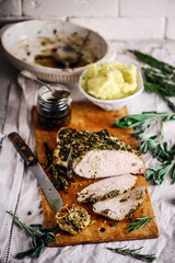 Roll from a turkey with pesto and cheese