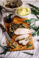 Roll from a turkey with pesto and cheese