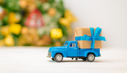 gift package on the small blue car