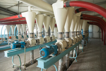 Modern mill inside, process of making flour from wheat