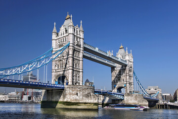 Tower Bridge with blue sky in London, England, UK