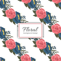 Seamless pattern with red roses and blue flowers.