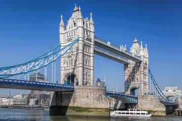 Tower Bridge with blue sky in London, England, UK