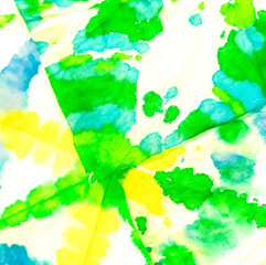 Aquarelle Texture. Abstract Splash. Watercolor Print. Organic Tie Dye Grunge. Brushed Banner.Tie Dye Batik. Green Yellow Dirty Art Painting. Handmade Dirty Art. Wet Art Print.