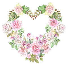 heart from roses.watercolor flowers
