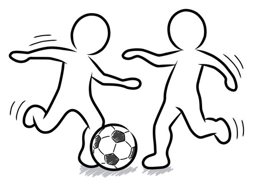 Two Soccer Player with Ball - Vector, black and white, isolated